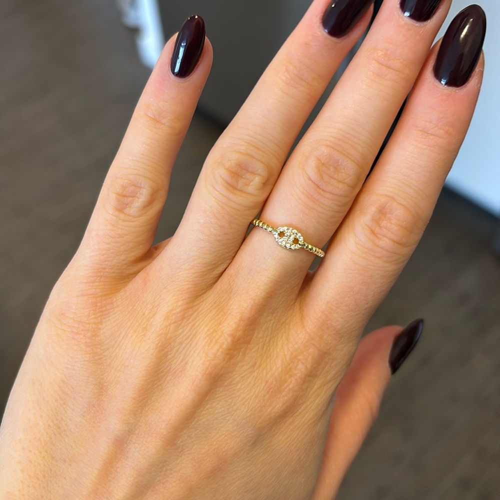 Gold twist thin dainty braided ring Sz 6 stainless steel tarnish free cz